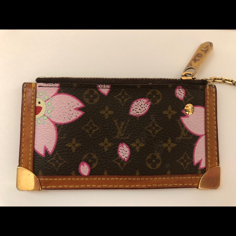 Cles Coin Case Pink Cherry Blossom Mono Canvas
